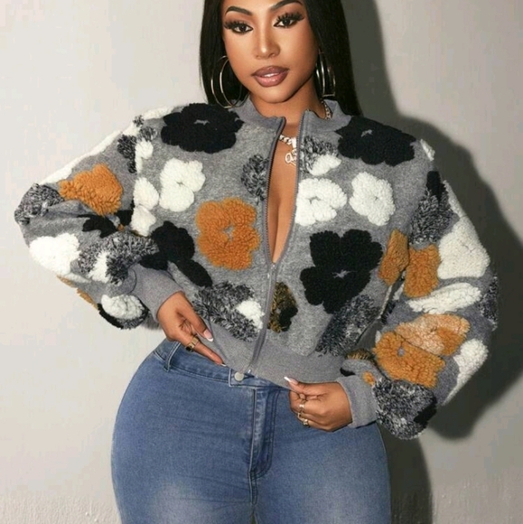 Colorful Flower Fabric For Jacket Design With Front Center Zipper Decoration - Picture 6 of 7